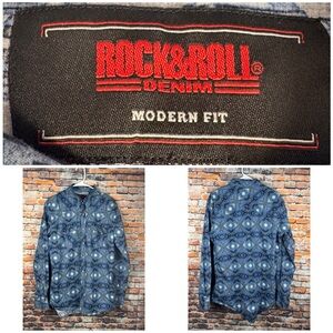 Rock & Roll Denim Modern Fit Pearl Snap Western Aztec Print Large